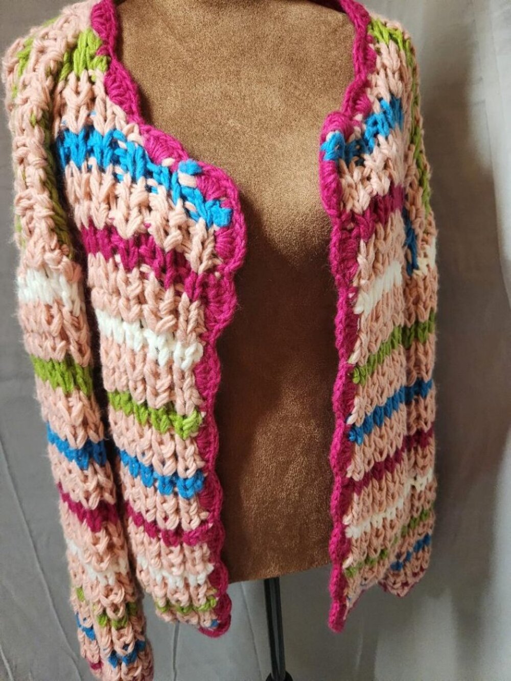 NWT Indigo Blue Bailey Rose Chunky Crochet Knit Cardigan Sweater Sz Med